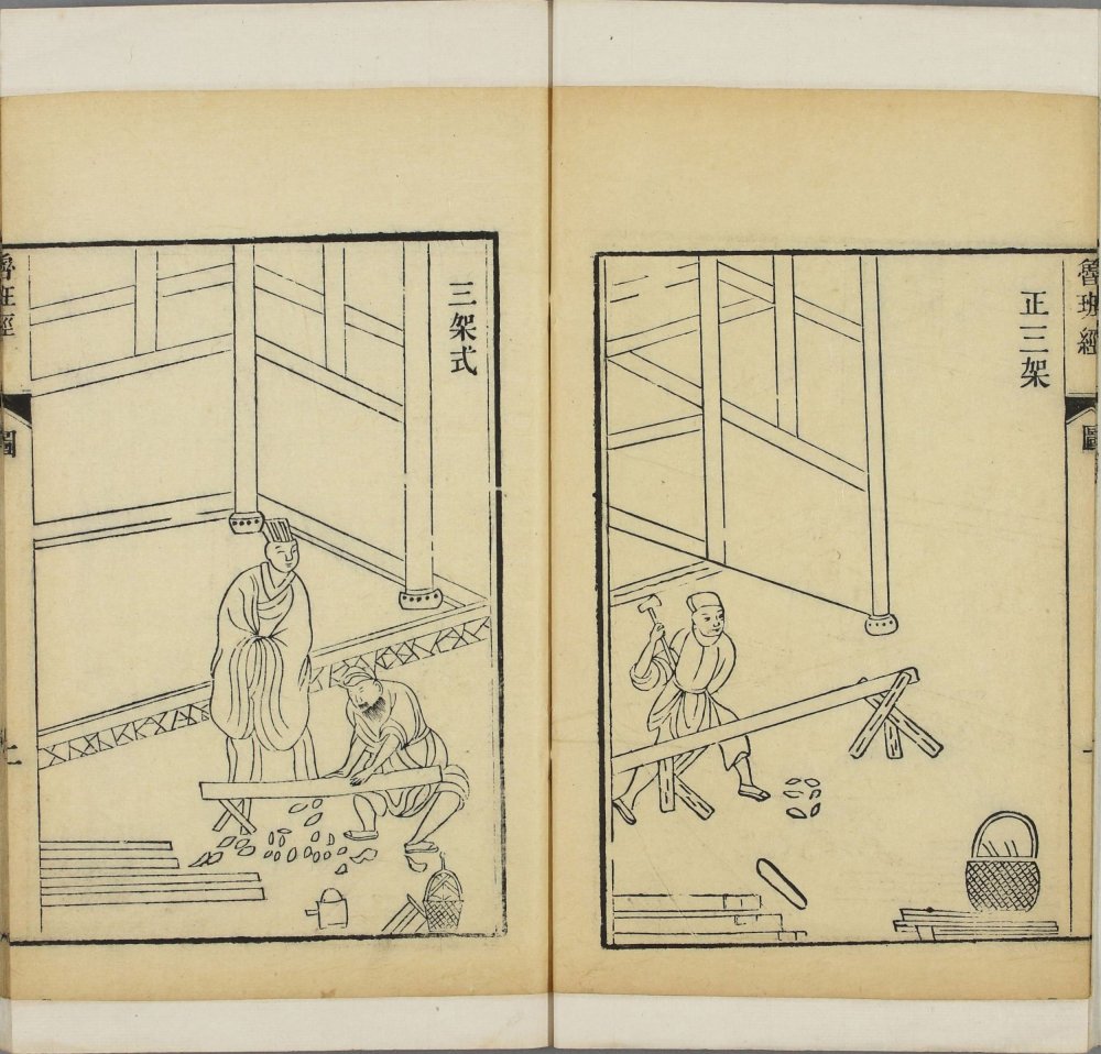 工师雕斫正式鲁班木经匠家镜. 三卷. 附卷首. 修造各图. 后附秘诀仙机. 明. 午荣编. 清同治九年刊本